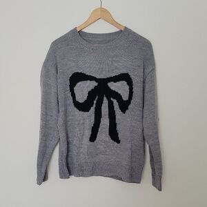 Gray Sweater with Black Bow Design